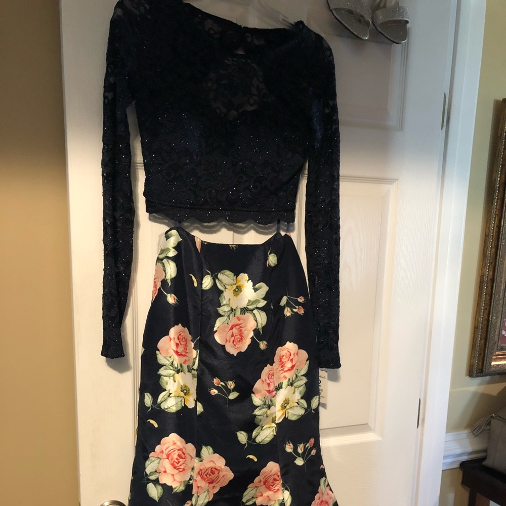 Navy floral mermaid formal dress